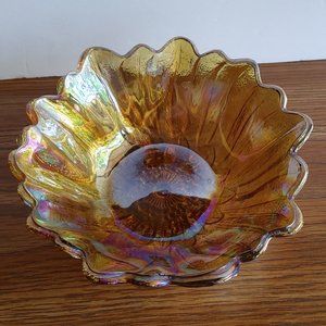 Vintage Indiana Glass Amber Sunflower Lily Pons Carnival Glass Bowl Marigold